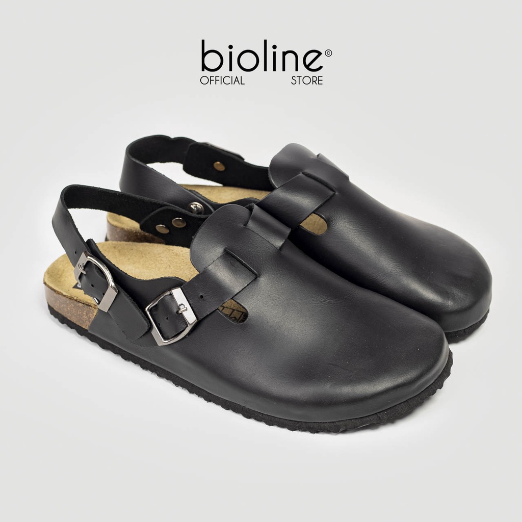 Giày sục đế trấu BIRKEN da bò thật quai hậu nam nữ đế trấu bít mũi Unisex Bioline