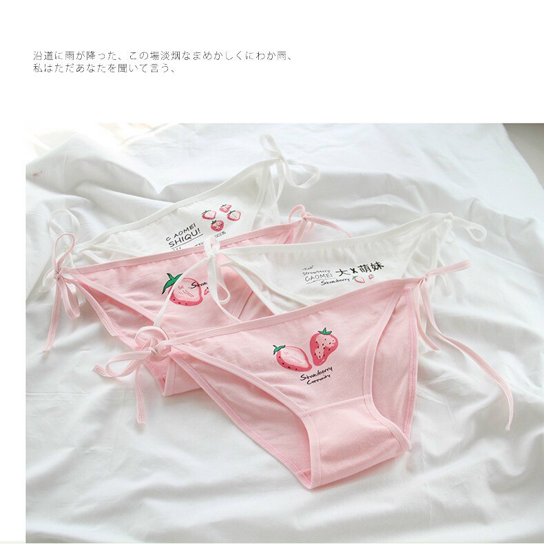 [Mã 12FASHIONSALE1 giảm 10K đơn 50K] Quần Lót Cotton Nữ Lưng Thấp In Họa Tiết Dâu Tây Dễ Thương Cho Bạn Nữ | BigBuy360 - bigbuy360.vn