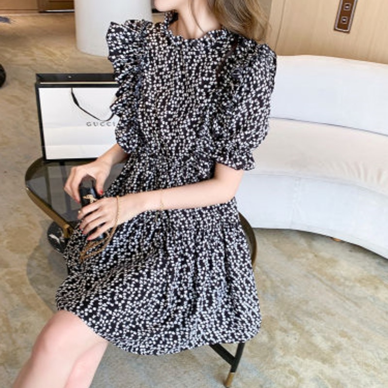 Đầm Hoa Ngắn Tay Thời Trang Xinh Xắn 164550 Chân Váy Chữ a Lưng Cao Thời Trang Cho Nữ