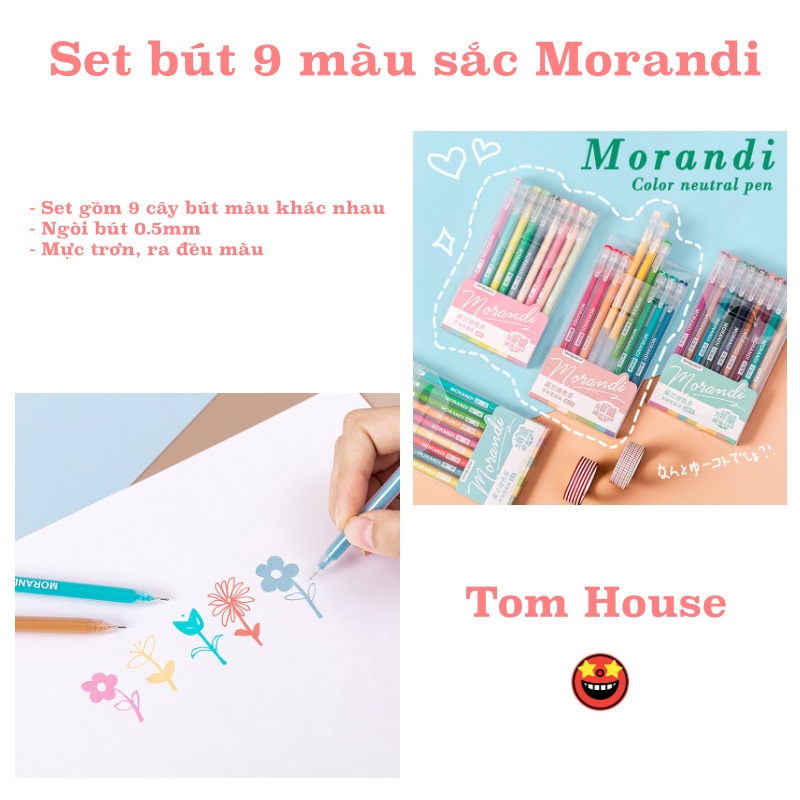 Bút mực 9 cây viết Morandi ngòi viết 0.5mm nhiều màu sắc khác nhau dành cho học sinh sinh viên Tom House