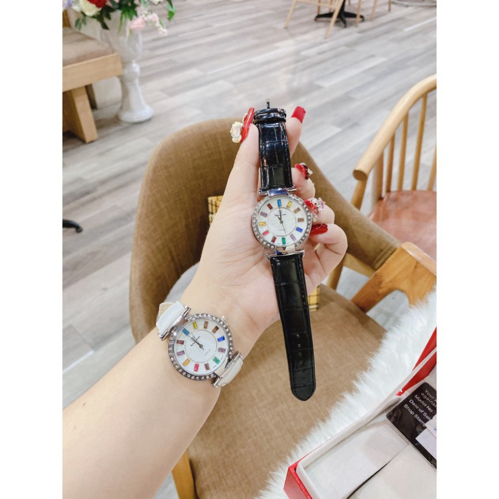 Đồng hồ nữ ROYAL CROW dây da mặt đính 7 màu thời thượng sang chảnh, chống nước, bảo hành 1 năm | BigBuy360 - bigbuy360.vn