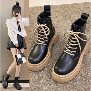 Giày Bốt Da Nữ Đế Độn Boots Cổ Lửng Phong Cách Hàn Quốc(M180)