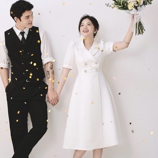 👰🏻‍♀️ váy đón tiệc váy trắng đi tiệc - váy cổ hai ve phong cách hàn quốc 🦋 váy chụp ảnh cưới