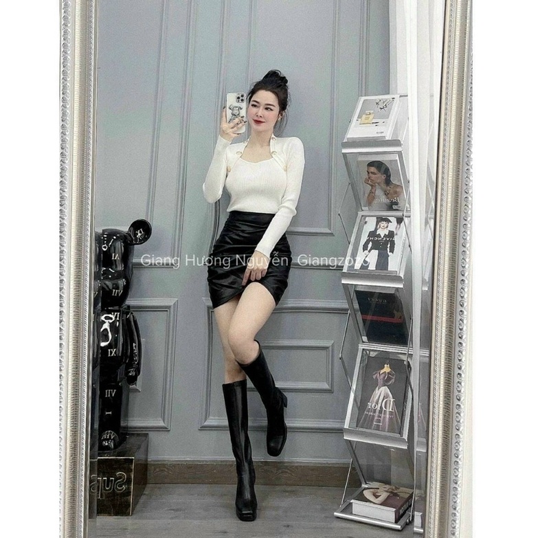 Áo kiểu cổ vuông phối Nút