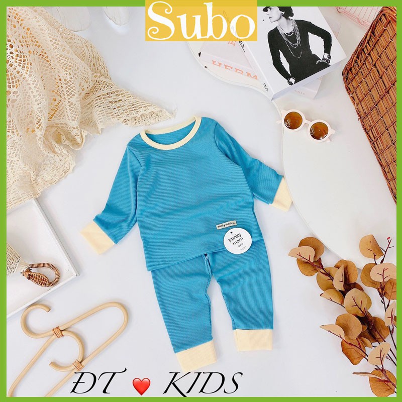 Đồ bộ thu đông dài tay bé trai bé gái chất len tăm style hàn quốc phối màu_Bộ quần áo cho bé từ 8- 18 kg