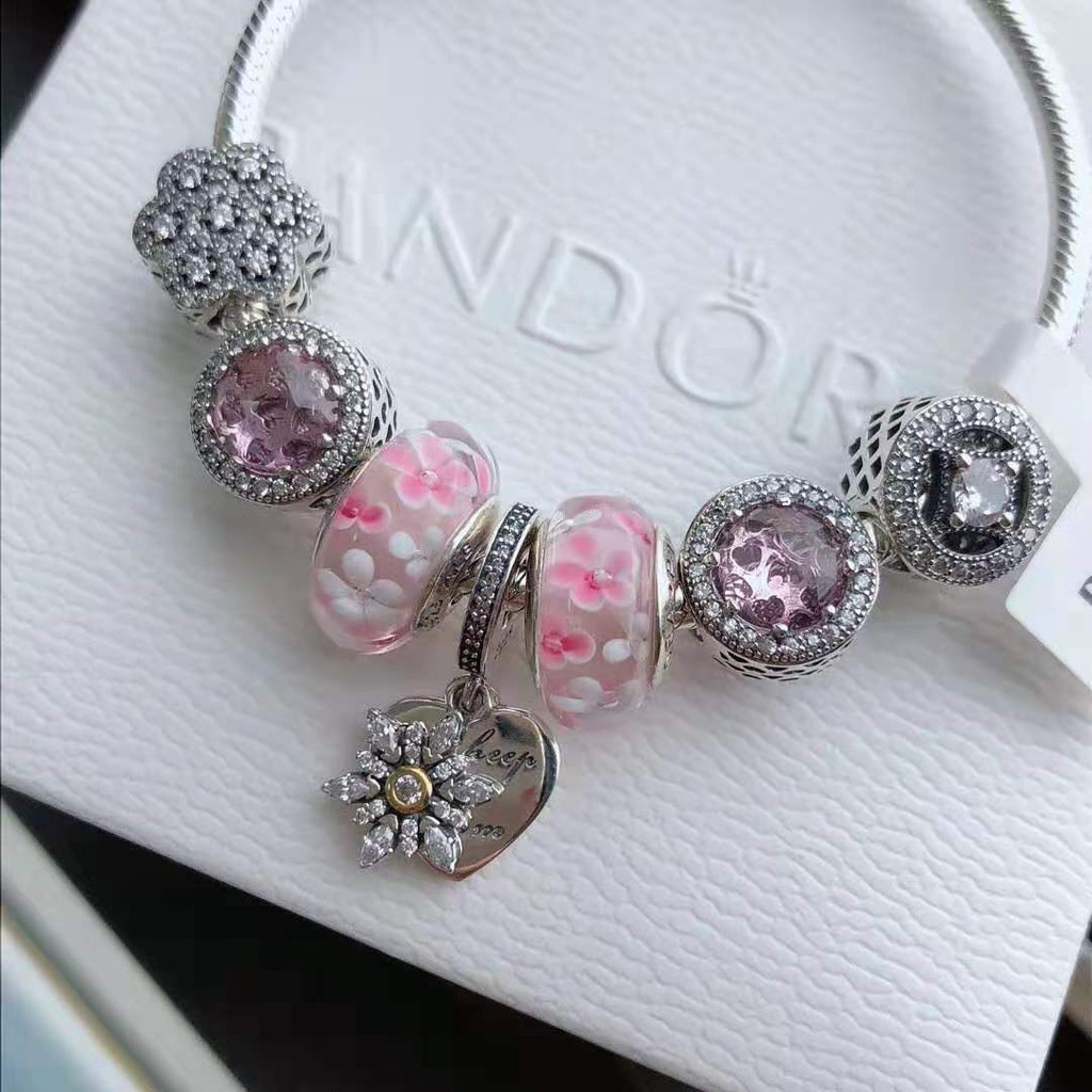 Pandora Vòng Tay Chuỗi Hạt Mạ Bạc 925 Hình Trái Tim / Tuyết 2021 Thời Trang Cho Bạn Gái654642