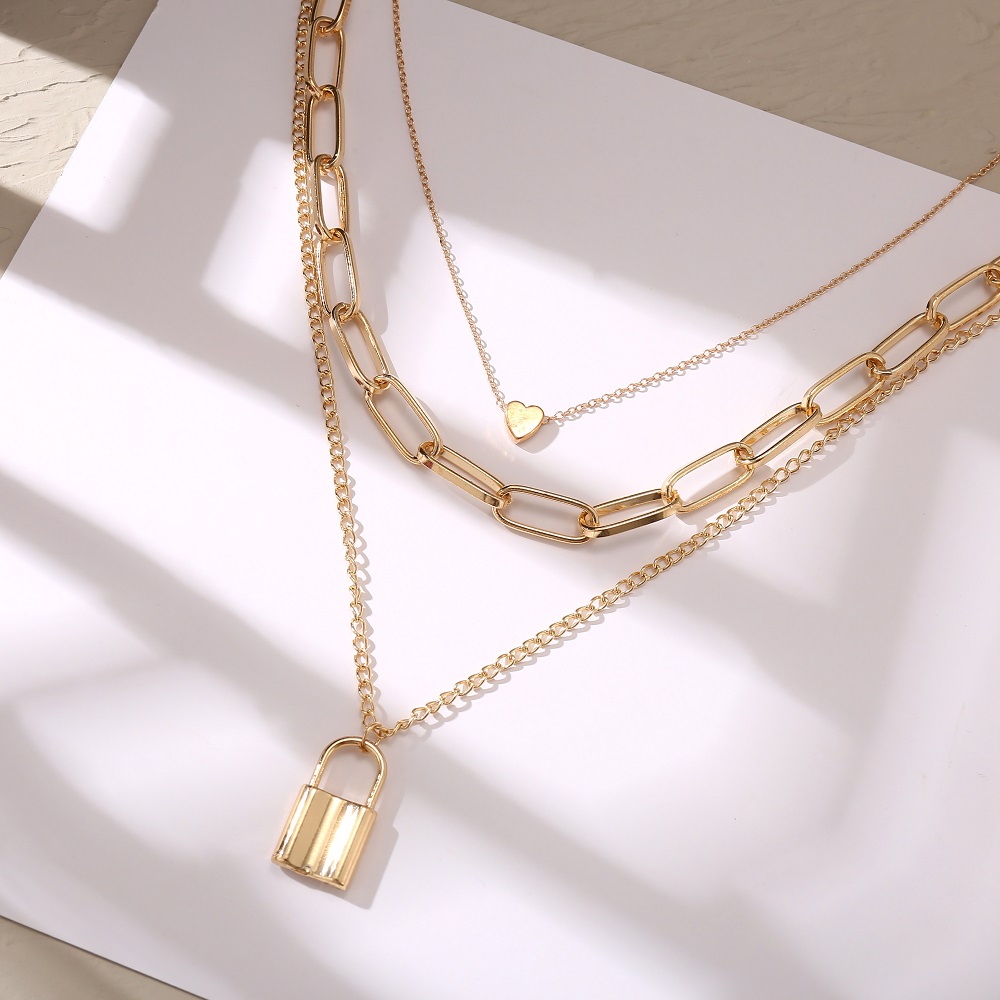 vòng cổ Nhiều Lớp Mặt Hình Ổ Khóa Trái Tim Thời Trang Cho Nữ