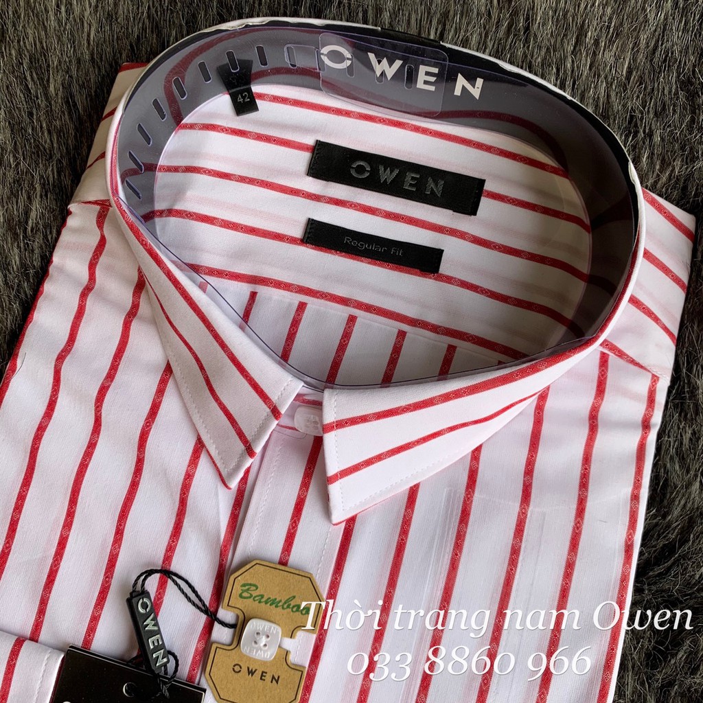 OWEN - Áo sơ mi dài tay Owen Regular fit chất sợi tre kẻ sọc đỏ vân chìm 81106 | BigBuy360 - bigbuy360.vn