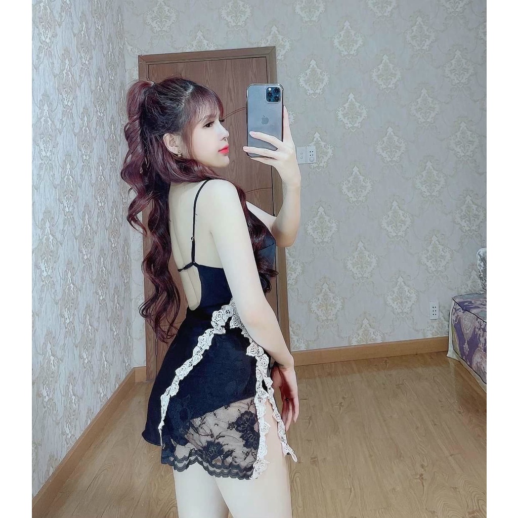 Đồ ngủ sexy / Đầm ngủ 2 dây xẻ đùi phối ren eo, chất liệu satin cao cấp loại 1, kèm quần đùi cute, freesize dưới 65kg Se | BigBuy360 - bigbuy360.vn