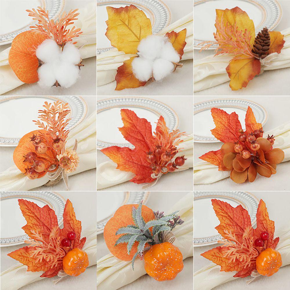 KRNY Set 2 Vòng Nhẫn Quấn Khăn Ăn Hình Lá Phong Trang Trí Lễ Tạ Ơn Ngày Halloween