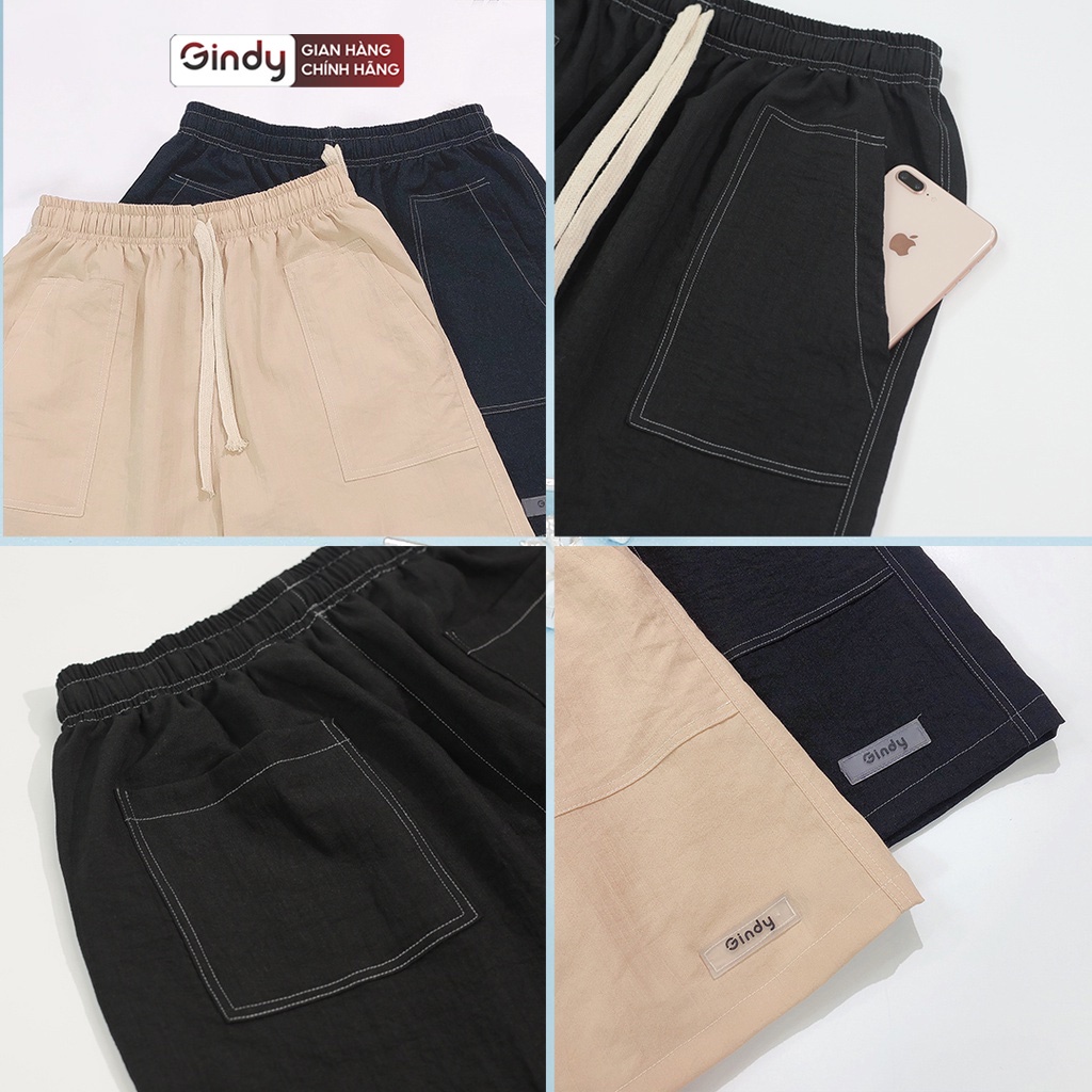 Quần đùi short unisex chất đũi mềm mát nhẹ sooc nam nữ cạp chun dây rút local brand GINDY Q023