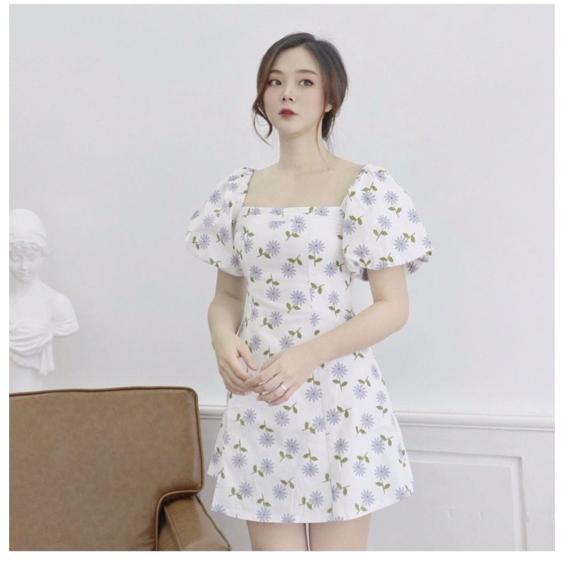 Đầm hoa nhí siêu xinh-FREESHIP-váy hoa nữ cổ vuông tay phồng cho hè 2021-decoco(VH1) | BigBuy360 - bigbuy360.vn