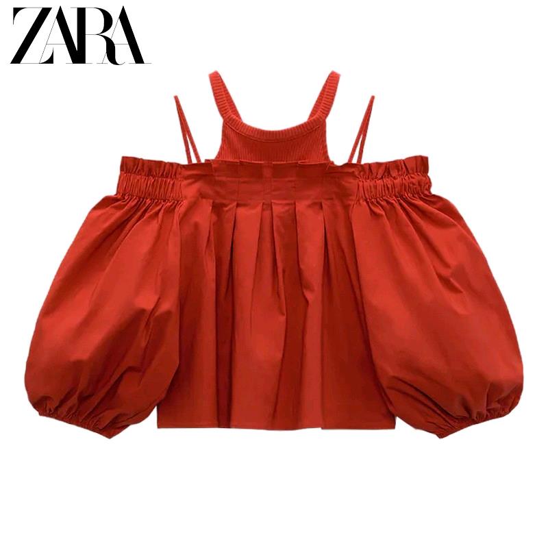 Áo Kiểu Trễ Vai Tay Phồng Xếp Ly Phong Cách Pháp Thời Trang Zara Cho Nữ 04770458600
