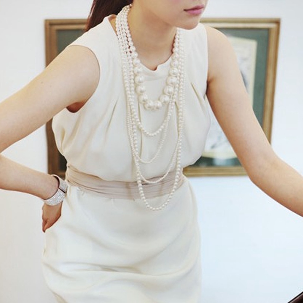 Dây chuyền dáng dài kiểu chuỗi hạt trang trí áo sweater đơn giản thời trang cho đám cưới