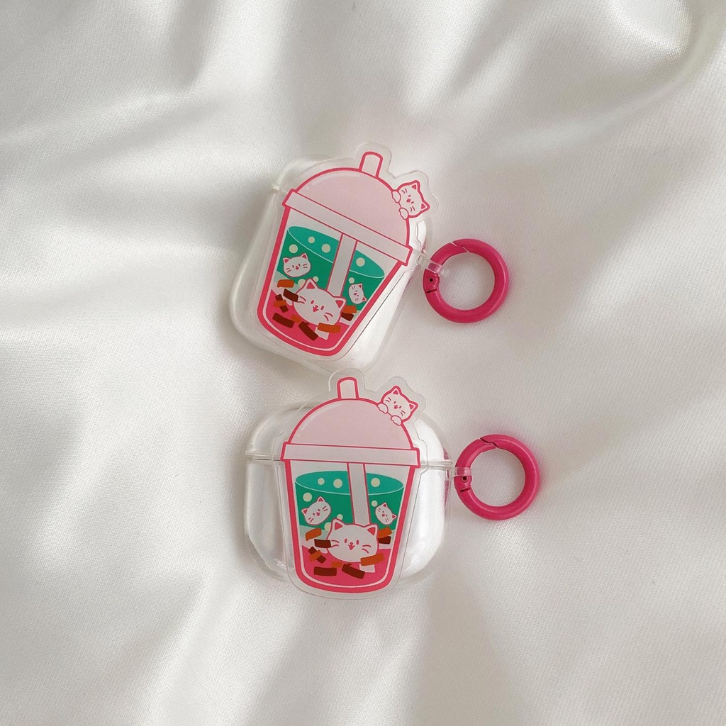 Vỏ Bảo Vệ Hộp Sạc Tai Nghe AirPods 1 2 pro 3 2021 gen3 Bằng Silicon Tpu Mềm Hình Ly Trà Sữa 4 Màu Dễ Thương