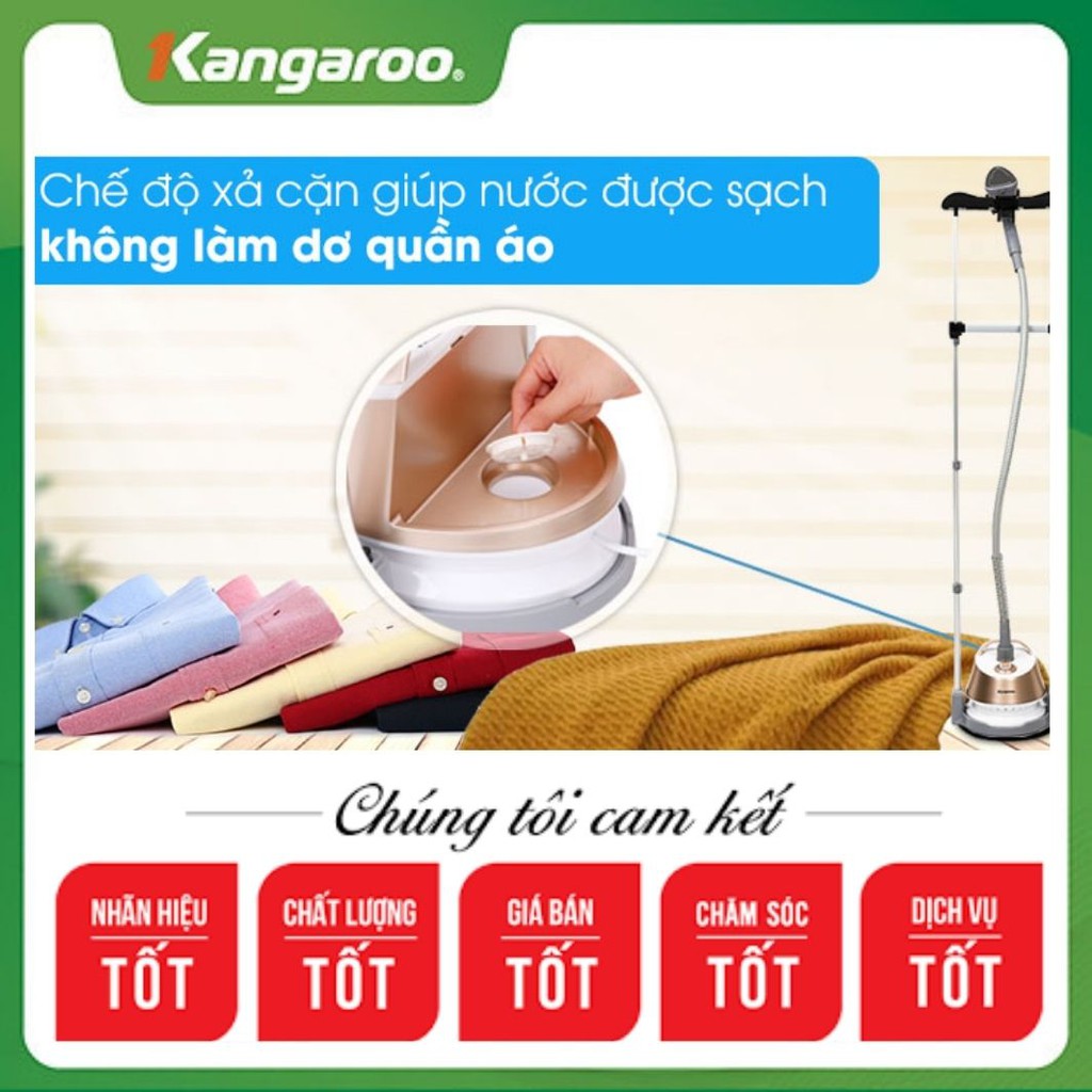 Bàn là hơi nước đứng Kangaroo KG75B6, công suất 1580W nóng lên chỉ trong vòng 30 giây, có chức năng điều chỉnh nhiệt độ.