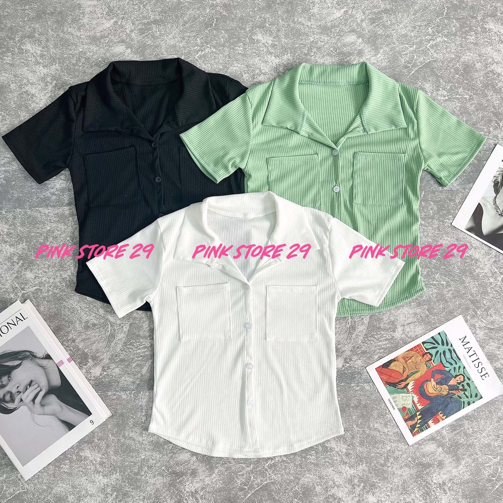 Áo Sơ Mi Thun Croptop ALOHASHOP91 Dáng Ôm Tay Ngắn Vạt Bầu