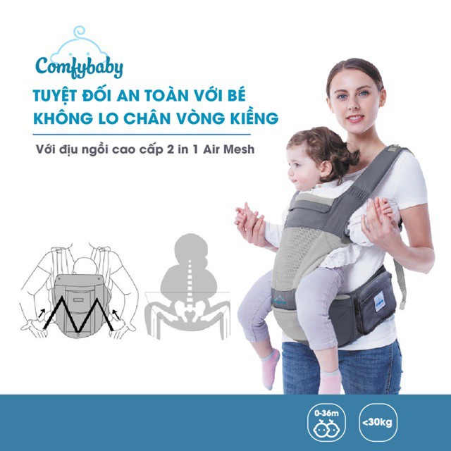 Địu em bé 4 tư thế cho bé ComfyBaby công nghệ Air Mesh thoáng khí | Địu vải cho bé sơ sinh