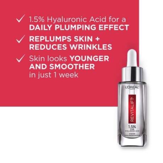 [Hàng Mỹ]Serum dưỡng ẩm chống lão hoá da L’Oreal Paris Revitalift Derm Intensives 1.5% Pure Hyaluronic Acid30ml