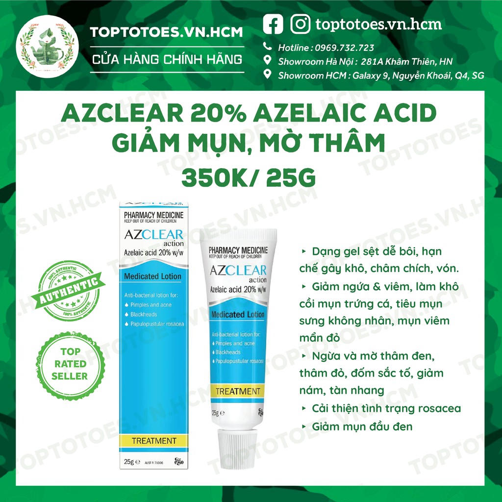 Kem bôi Azclear 20% Azelaic acid giảm mụn, mờ thâm