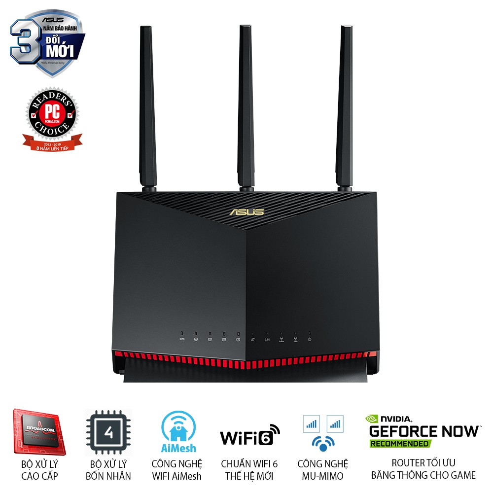 Router Wifi ASUS RT-AX86U Hai Băng Tần, Chuẩn AX5700 (Chuyên Cho Game Di Động)- Hàng Chính Hãng