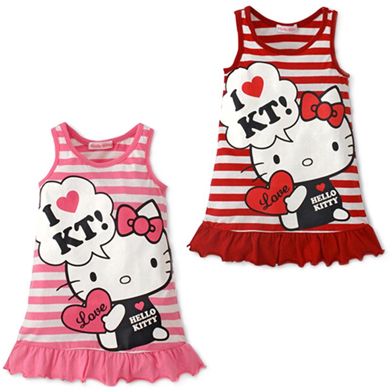 Đầm Công Chúa Mùa Hè Bằng Nhựa Pp06222 2VN In Họa Tiết Mèo Kitty Dễ Thương Cho Bé Gái