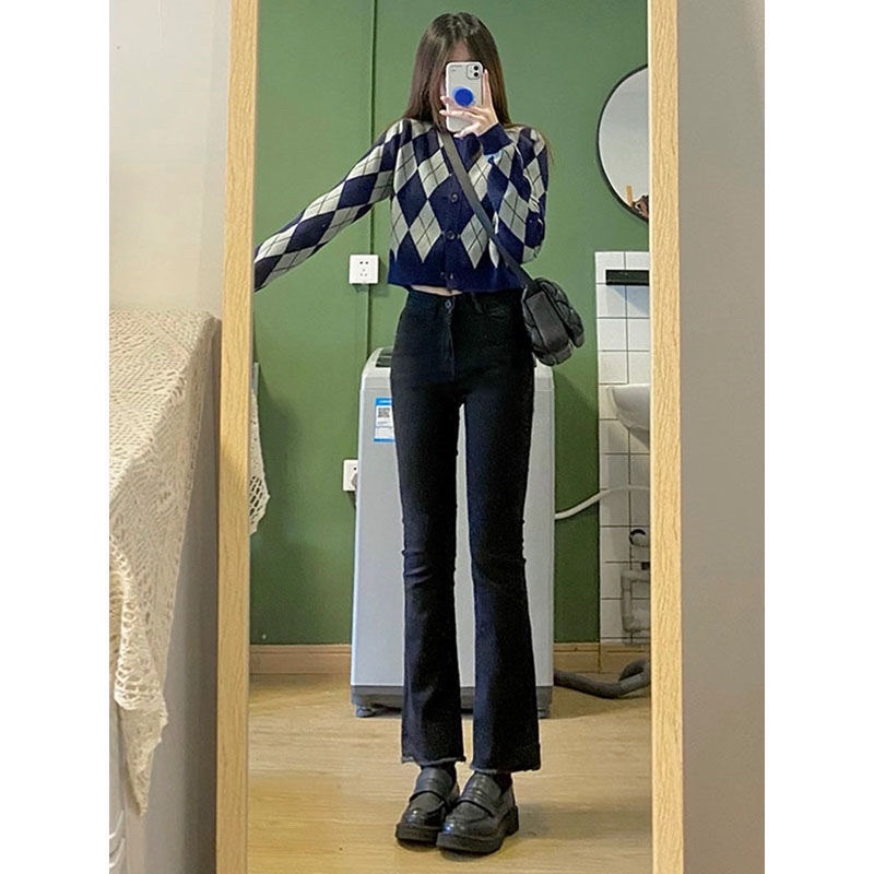 Quần Jeans Ống Loe 9 Tấc Màu Đen Cạp Cao Phong Cách Ulzzang Chất Jean Co Dãn Nhẹ Năng Động Cá Tính Loại 1