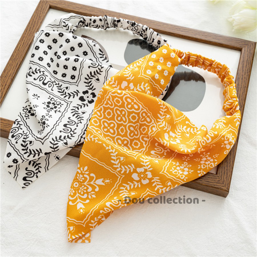 [NowShip2h] Băng Đô Cài Tóc Tam Giác Vải Co Giãn Họa Tiết Bandana Hoa Phong Cách Châu Âu &amp; Mỹ - Mã BD006