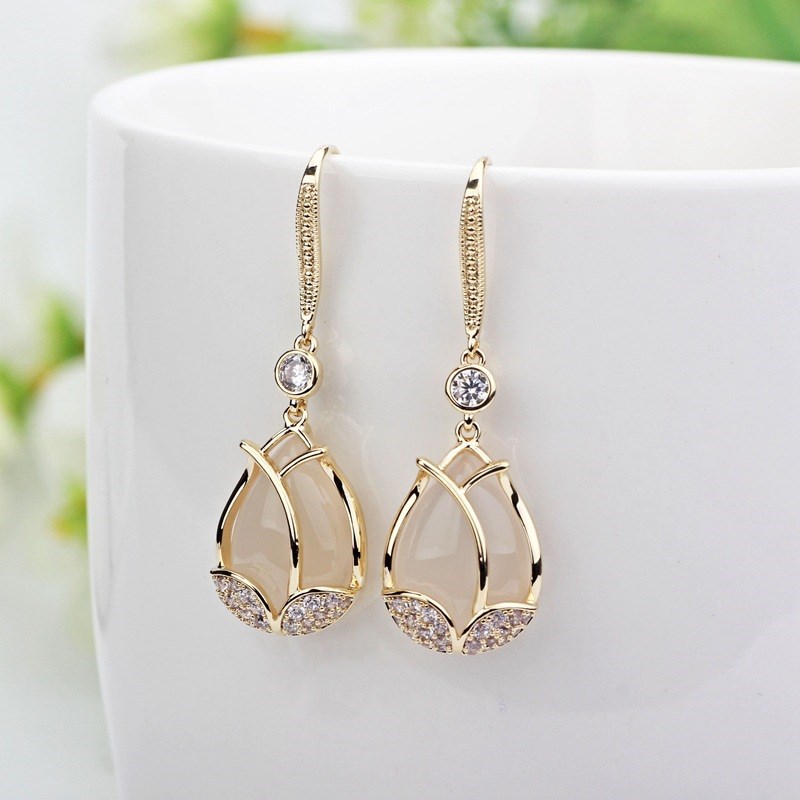 (MỚI) Bông tai đính đá Opal thời trang