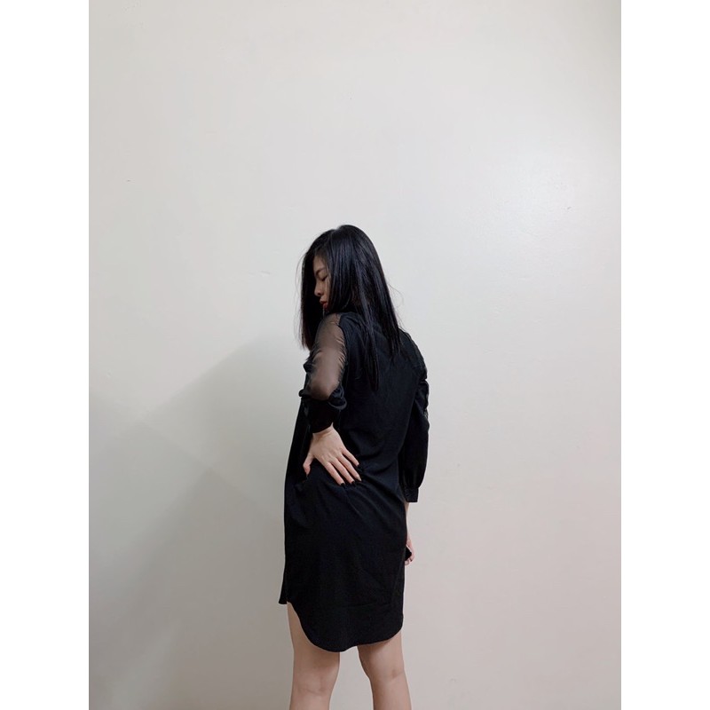 Váy sơmi đen tay lưới