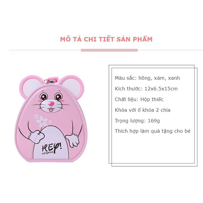 Két sắt mini ống heo mini cho bé hình chuột siêu cute - Hộp tiết kiệm đựng tiền thông minh có khóa cho bé