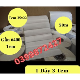Cuộn 6000 tem decal 35x22mm 3 tem/ hàng dài 50m dùng in tem nhãn mã vạch Minicode dán lên sản phẩm và hàng hóa