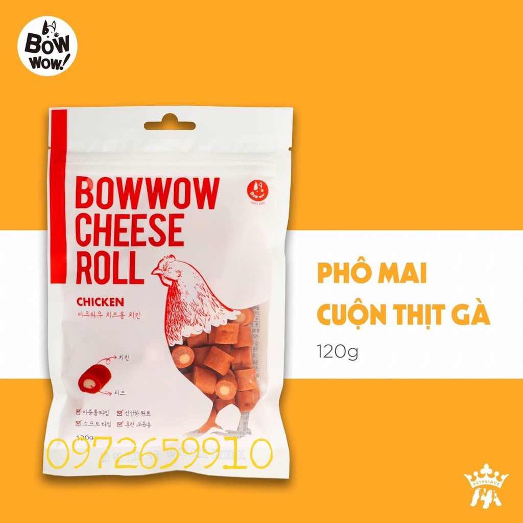 BÁNH THƯỞNG CHO THÚ CƯNG VỊ PHÔ MAI CUỘN THỊT GÀ BOWWOW 120G