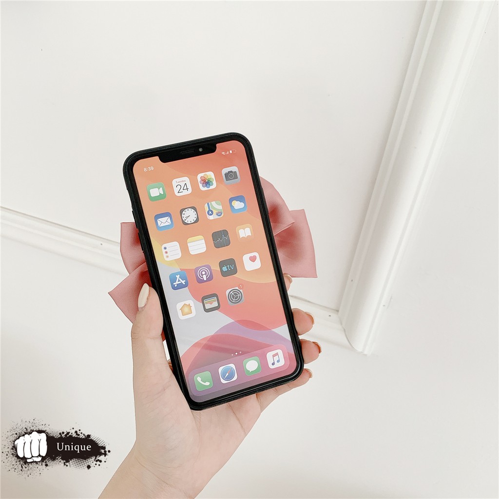 Ốp Điện Thoại Lụa Màu Hồng Đính Nơ Xinh Xắn Phong Cách Nhật Bản Cho 12 / 11pro / Max Apple X / Xs / Xr / Mini Mobile | BigBuy360 - bigbuy360.vn