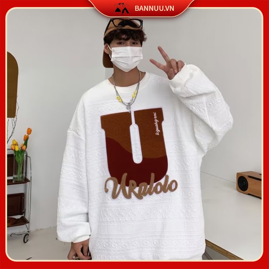 Áo Sweater nam Cổ Tròn Dáng Rộng Thêu Chữ áo sweater nữ Phong Cách Hàn Quốc Thời Trang SweatShirts Nam Nữ