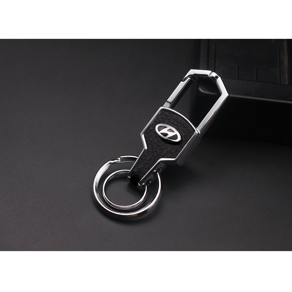 Móc khóa da kim loại có dán logo xe hơi dành cho HYUNDAI I10 KONA GETZ ACCENT ELANTRA SONATA TUCSON