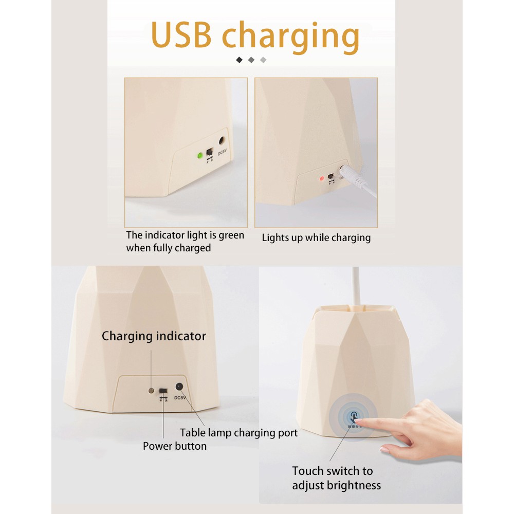 Đèn Led Để Bàn 3 Bóng Bảo Vệ Mắt Đa Năng Có Thể Sạc Lại Kèm Giá Đỡ