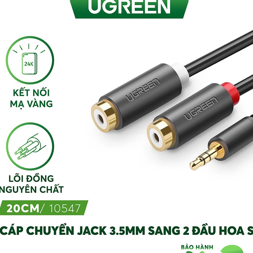 Cáp Audio chuyển từ jack 3.5mm ra 2 đầu hoa sen RCA (âm) Ugreen 10547