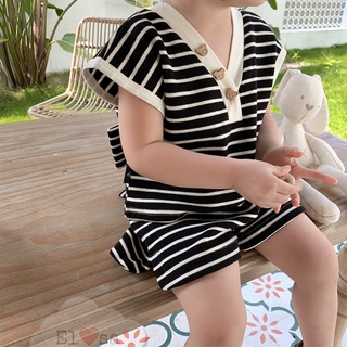 Set kẻ cúc gấu nơ lưng cho bé gái