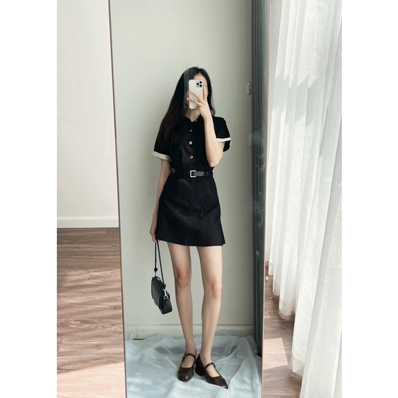 REHAN DRESS - váy kaki jean kèm đai REGEN
