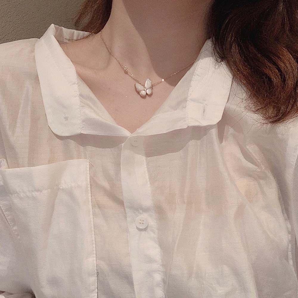 Vòng cổ Mặt Hình Bướm Vỏ Sò Màu Trắng Phong Cách Hàn Quốc Đơn Giản