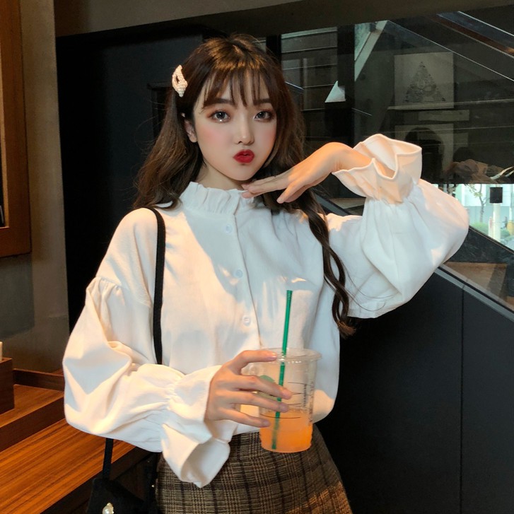 Xiaozhainv Áo sơ mi nữ tay dài màu trơn | BigBuy360 - bigbuy360.vn