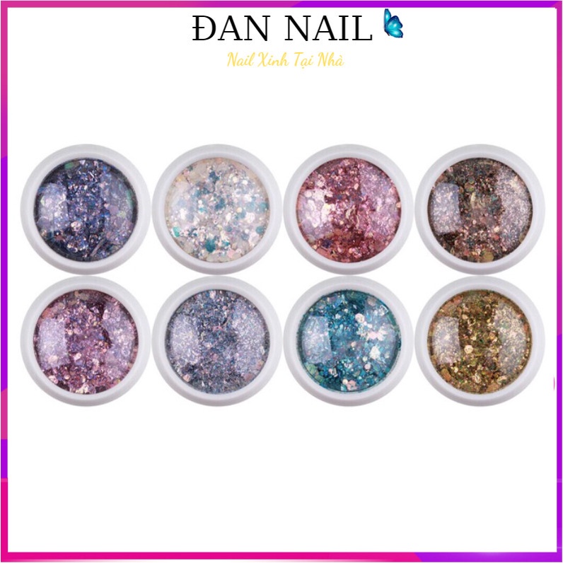 Nhũ kim tuyến 8 màu nail , set nhũ vảy cá trang trí móng