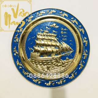 Mâm đồng phong thủy thuận buồm xuôi gió trạm nổi đồng vàng nguyên chất cao cấp, mâm đồng 12 con giáp có móc treo sẵn