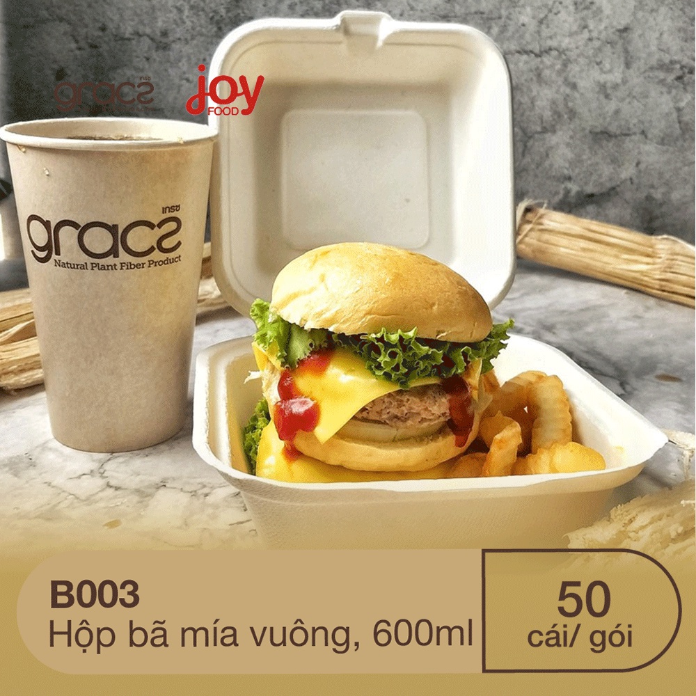 Sỉ 50 hộp bã mía vuông Gracz đựng bánh kem, bánh bento, hamburger, bảo vệ môi trường hàng Thái chất lượng giá cạnh tranh