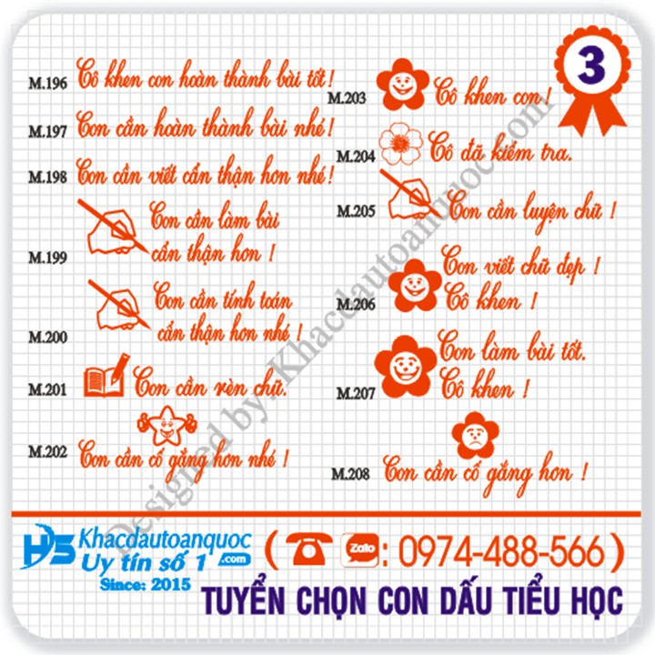 [M3.196-M3.208] Con dấu nhận xét học sinh tiểu học