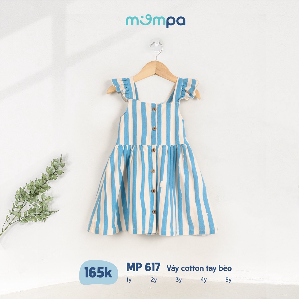 Váy cho bé gái họa tiết tay bèo Mompa vải cotton thoáng mát cho bé gái từ 1 đến 5 tuổi MP 617