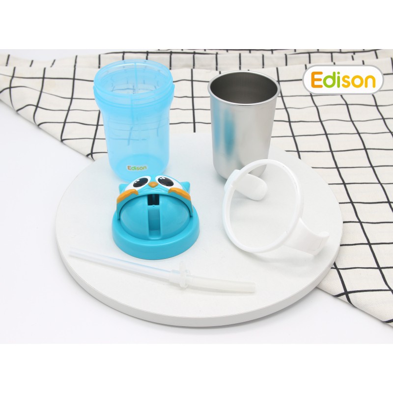 MADE IN KOREA -Bình tập uống, bình uống nước giữ nhiệt inox 2 lớp có ống hút Hàn Quốc Edison 7657 cho bé hàng chính hãng