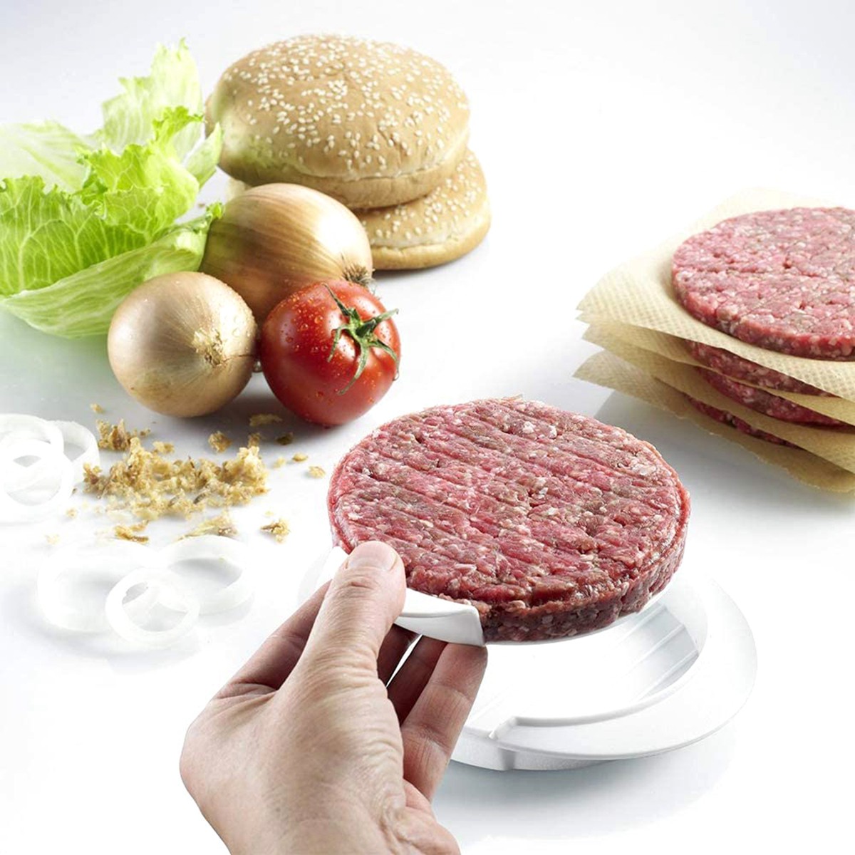 Khuôn Ép Thịt Làm Bánh Hamburger Kèm 100 Giấy Lót Thay Thế Tiện Dụng Cho Nhà Bếp