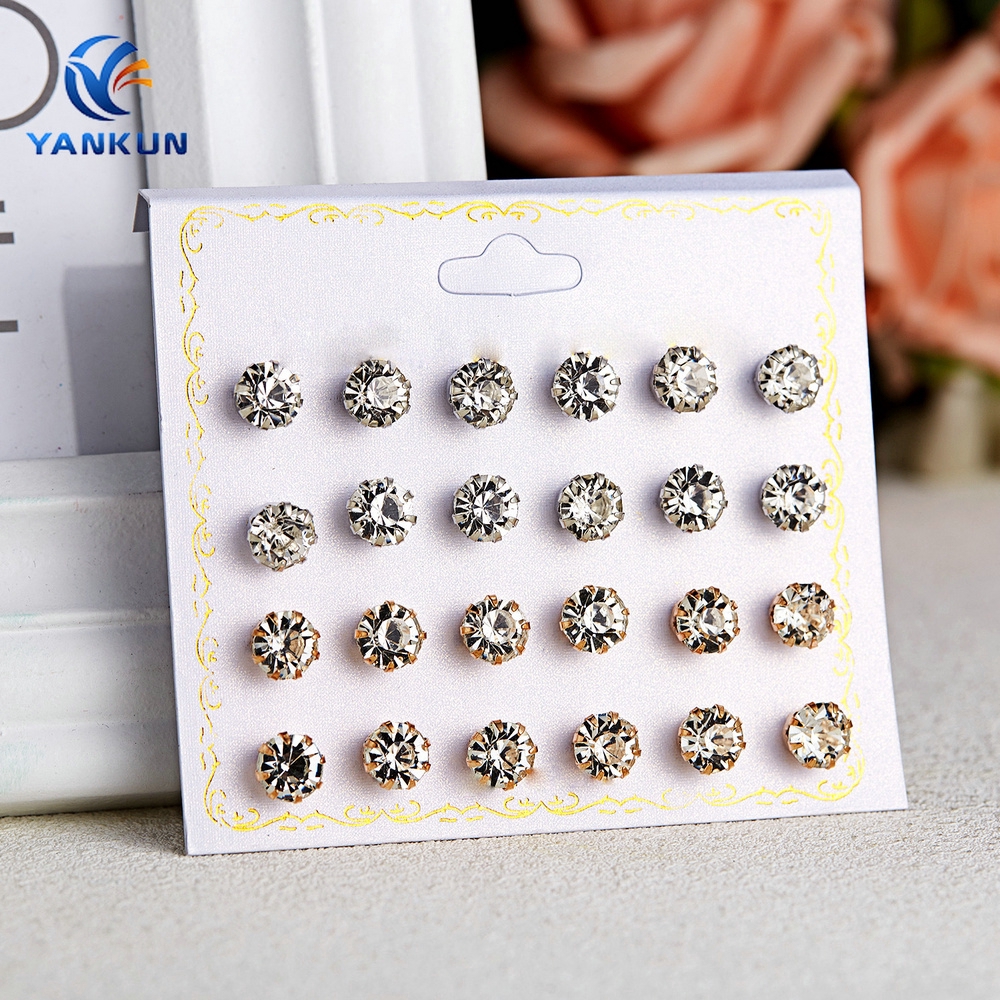 Set 12 cặp khuyên tai mini đính đá Zircon thời trang cho nữ